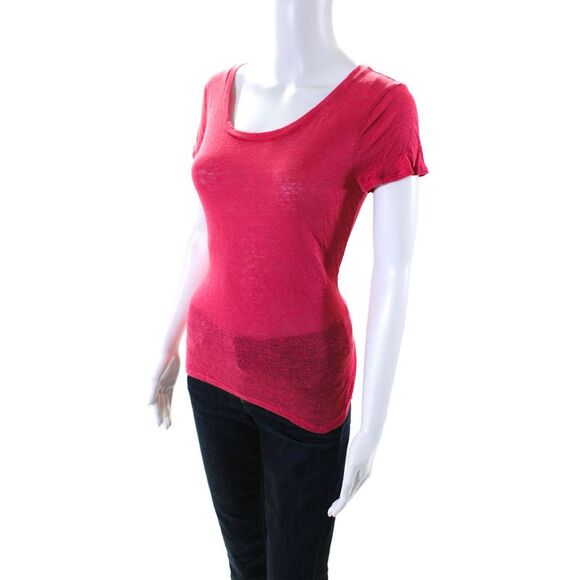 Calypso Saint Barth Womens Pink Linen Crew Neck Short Sleeve Tee Top Size S - Picture 2 of 6